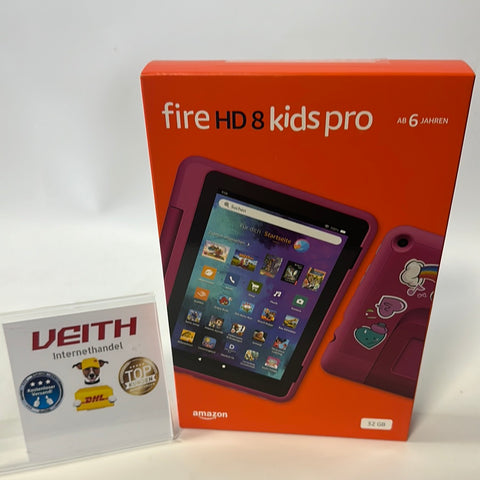 Das neue Fire HD 8 Kids Pro-Tablet rot , 8-Zoll-HD-Display, für Kinder von 6 bis 12 Jahren, 30 % schnellerer Prozessor, 13 Stunden Akkulaufzeit, kindgerechte Hülle, 32 GB (2022), Regenbogen-Design