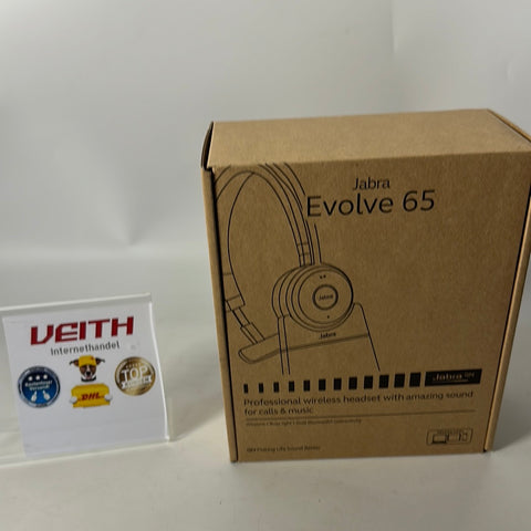 Jabra Evolve 65 SE Schnurloses Stereo-Headset-Bluetooth-Headset mit Mikrofon mit Geräuschunterdrückung, langlebigem Akku und Ladestation-UC zertifiziert für Zoom, Unify und mehr-Schwarz, 6593-833-499 NEU&OVP✔️ / Differenzbesteuert nach §25a