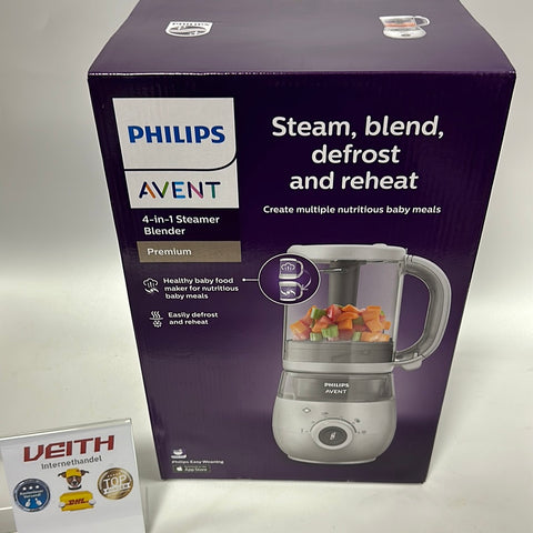 Philips Avent 4-in-1-Babynahrungszubereiter, Dampfgarer, Dampfgaren, Mixen, Auftauen & Aufwärmen, 1000ml Kapazität, inklusive Rezeptbuch (mit App) & Aufbewahrungsbehälter, weiß (Modell SCF883/01)