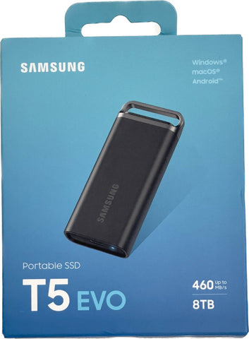 Samsung Portable SSD T5 EVO, 8 TB, USB 3.2 Gen. 1, 460 MB/s Lesen, 460 MB/s Schreiben, Externe Festplatte für Mac, PC, Android, Smart TVs und Spielkonsolen, Inkl. USB-C-Kabel, MU-PH8T0S/EU